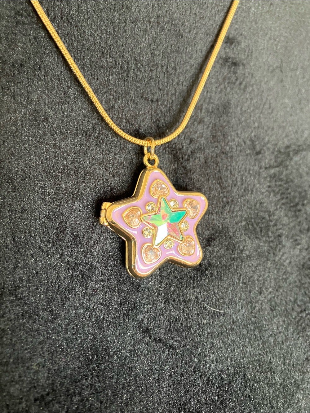 Gold-Tone Pink Star Locket Necklace with Iridescent Center